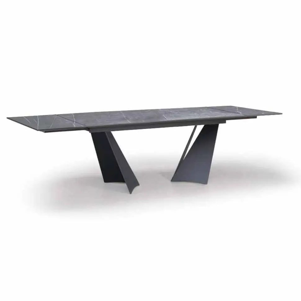 Tavolo Pranzo Allungabile Fino a 294 cm in Gres e Metallo Made in Italy - Nuzzio