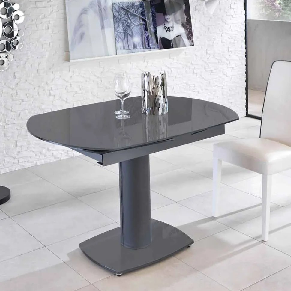 Tavolo pranzo allungabile in vetro e similpelle, L120/180xP90cm, Lelia