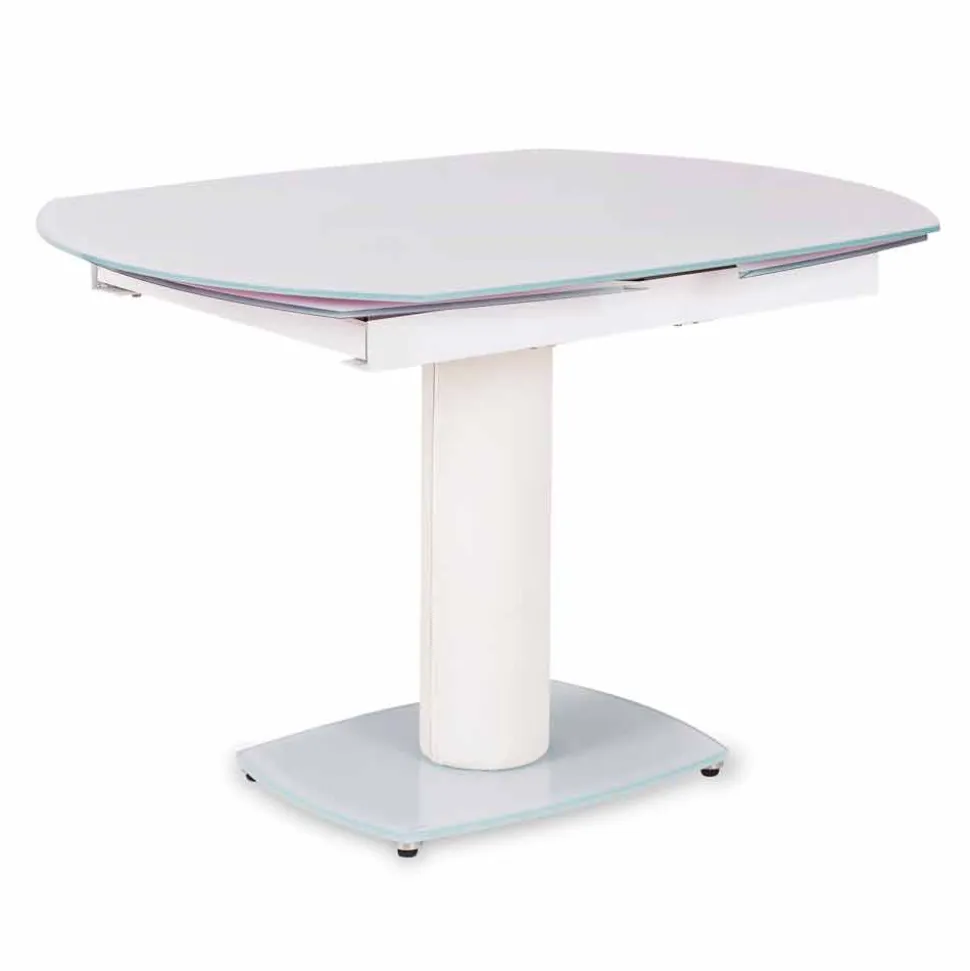 Tavolo pranzo allungabile in vetro e similpelle, L120/180xP90cm, Lelia