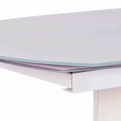 Tavolo pranzo allungabile in vetro e similpelle, L120/180xP90cm, Lelia
