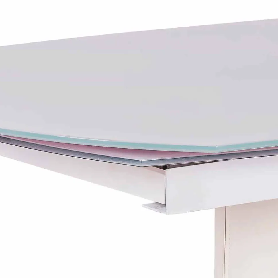 Tavolo pranzo allungabile in vetro e similpelle, L120/180xP90cm, Lelia