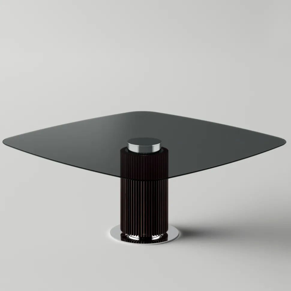 Tavolo Pranzo con Piano Quadrato in Vetro e Base in Legno Made in Italy - Kuadro