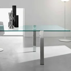 Tavolo Pranzo in Vetro Trasparente e Metallo Vari Colori Made in Italy - Aschio