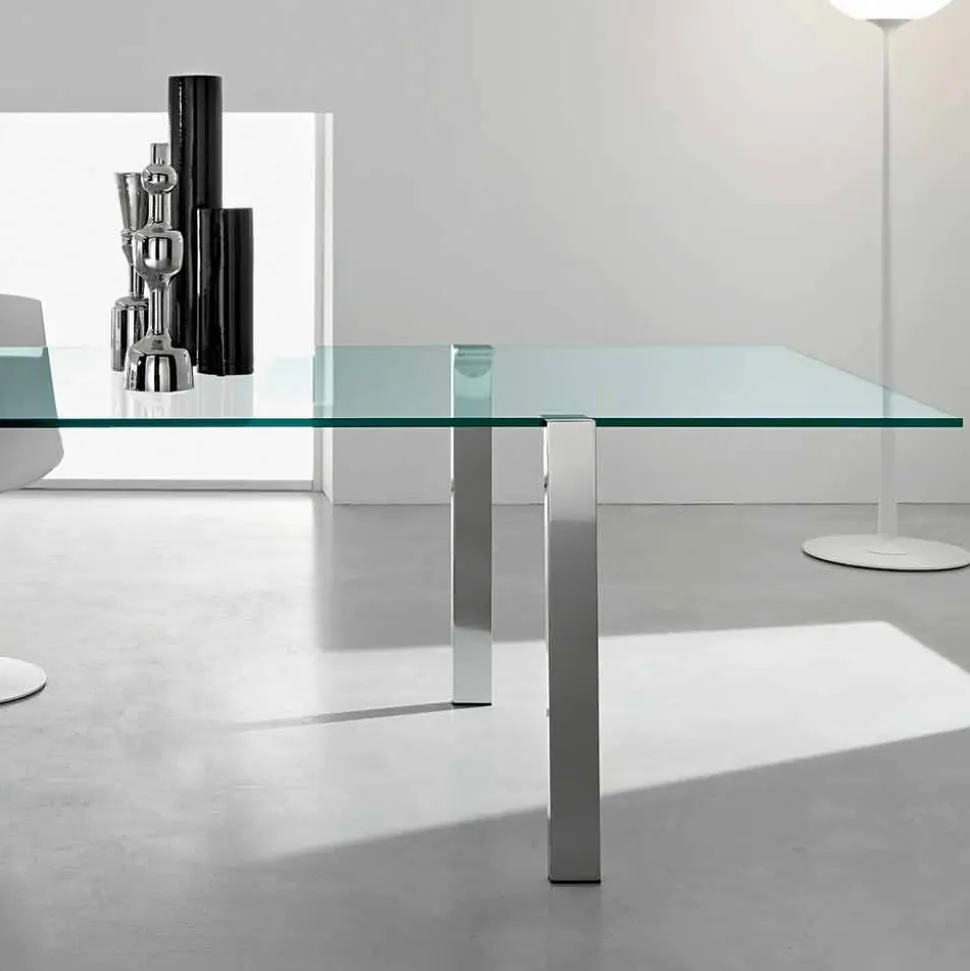Tavolo Pranzo in Vetro Trasparente e Metallo Vari Colori Made in Italy - Aschio