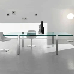Tavolo Pranzo in Vetro Trasparente e Metallo Vari Colori Made in Italy - Aschio