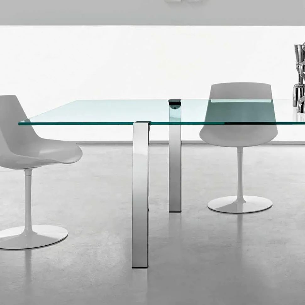 Tavolo Pranzo in Vetro Trasparente e Metallo Vari Colori Made in Italy - Aschio