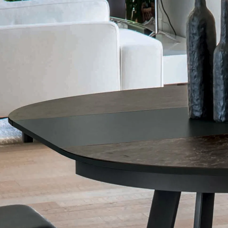 Tavolo Pranzo Tondo Allungabile a 270 cm in Ceramica Made in Italy - Muschio
