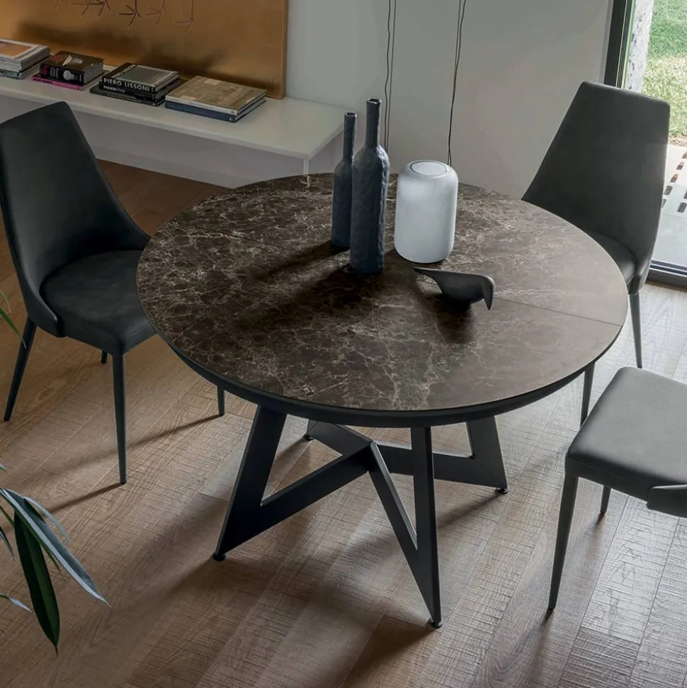 Tavolo Pranzo Tondo Allungabile a 270 cm in Ceramica Made in Italy - Muschio