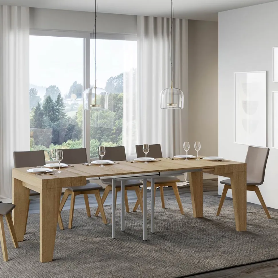 Tavolo Quadrato Allungabile a 246 cm in Legno Made in Italy - Fiore