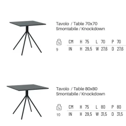 Tavolo Quadrato da Esterno in Acciaio Zincato Made in Italy - Ralph