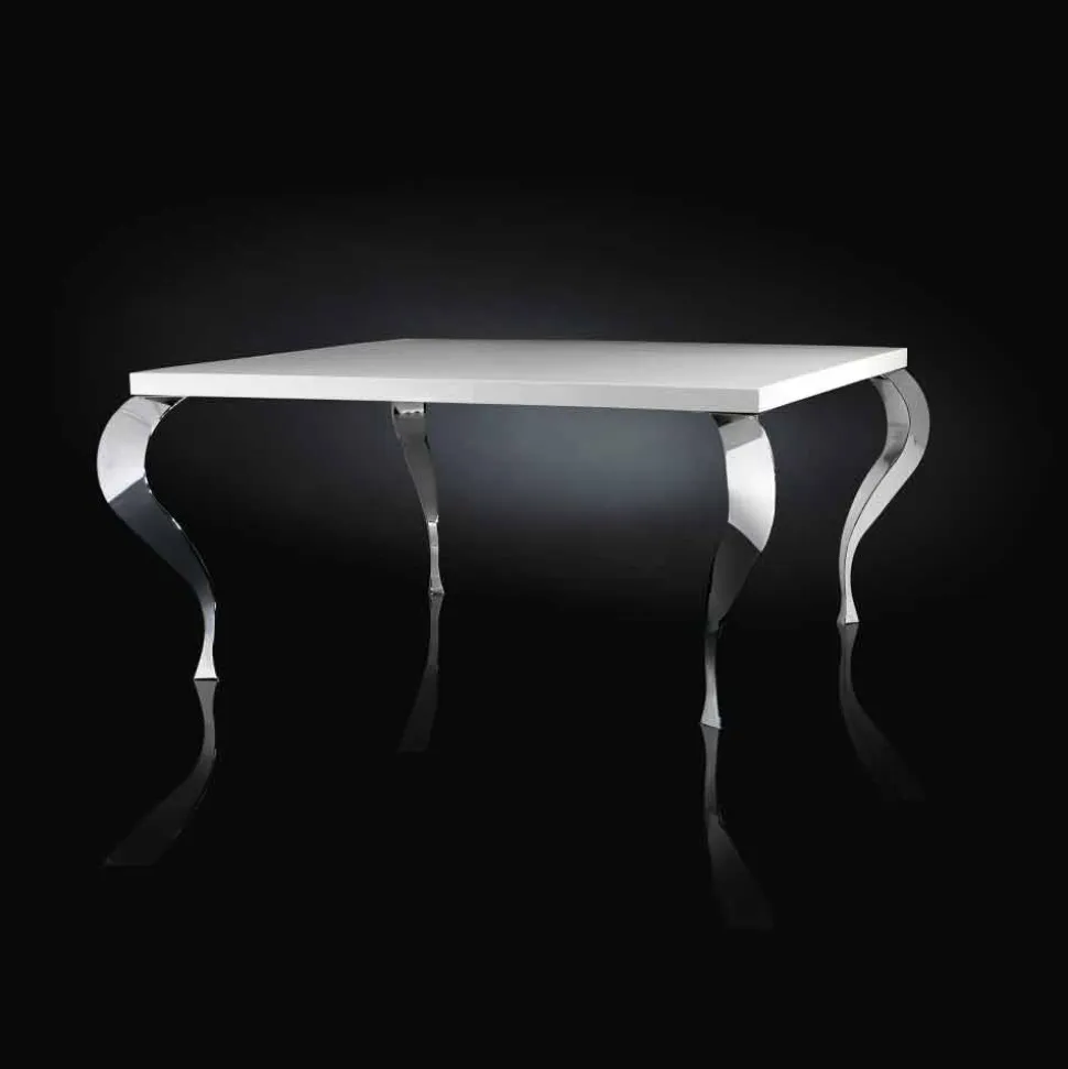 Tavolo quadrato fisso di design in MDF e acciaio cromato Luigi