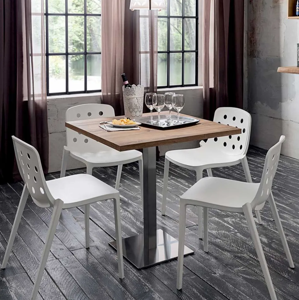 Tavolo Quadrato in HPL Metallo Inox Satinato Made in Italy - Lente