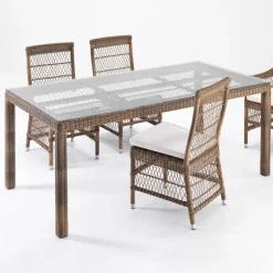 Tavolo Rettangolare da Esterno in Polyrattan e Vetro - Gigi