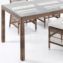 Tavolo Rettangolare da Esterno in Polyrattan e Vetro - Gigi