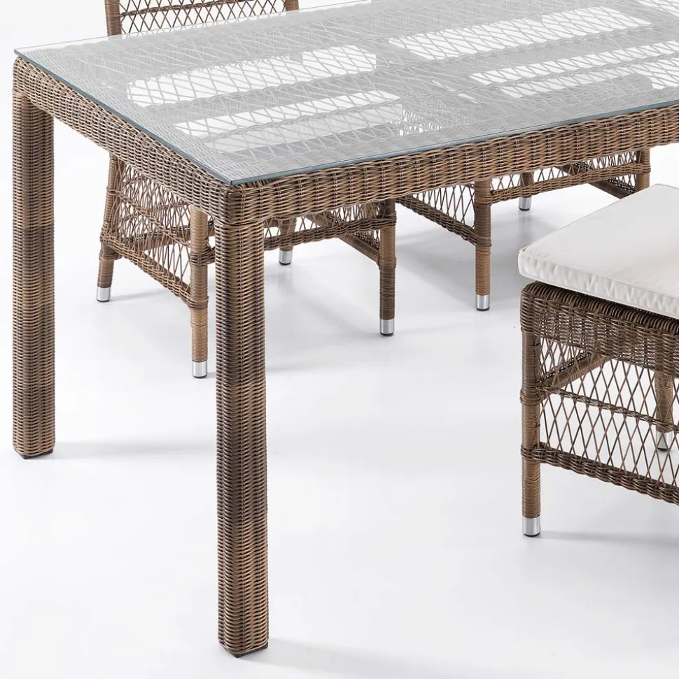 Tavolo Rettangolare da Esterno in Polyrattan e Vetro - Gigi