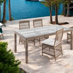 Tavolo Rettangolare da Esterno in Polyrattan e Vetro - Gigi