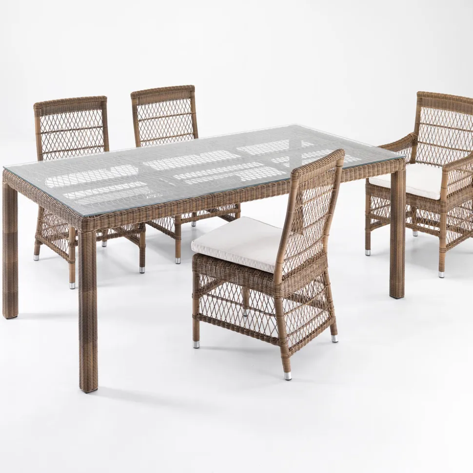 Tavolo Rettangolare da Esterno in Polyrattan e Vetro - Gigi