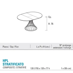 Tavolo Rotondo Allungabile a 170 cm in Metallo e HPL - Sorriso