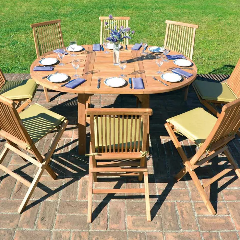 Tavolo Rotondo Allungabile a 170 cm da Esterno Realizzato in Teak - Armonia