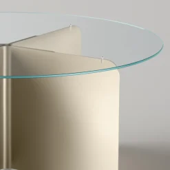 Tavolo Rotondo con Piano in Vetro Extrachiaro e Base Champagne - Piacere