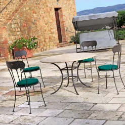 Tavolo Rotondo da Esterno con Piano in Travertino Made in Italy - Scozia