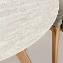 Tavolo Rotondo da Esterno in Ceramica Travertino Chiaro Made in Italy - Pegaso