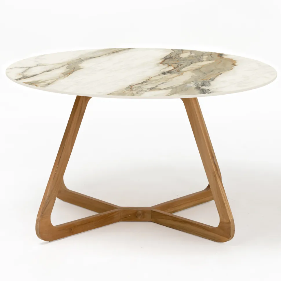 Tavolo Rotondo da Esterno in Ceramica Calacatta Hermitage Made in Italy - Pegaso