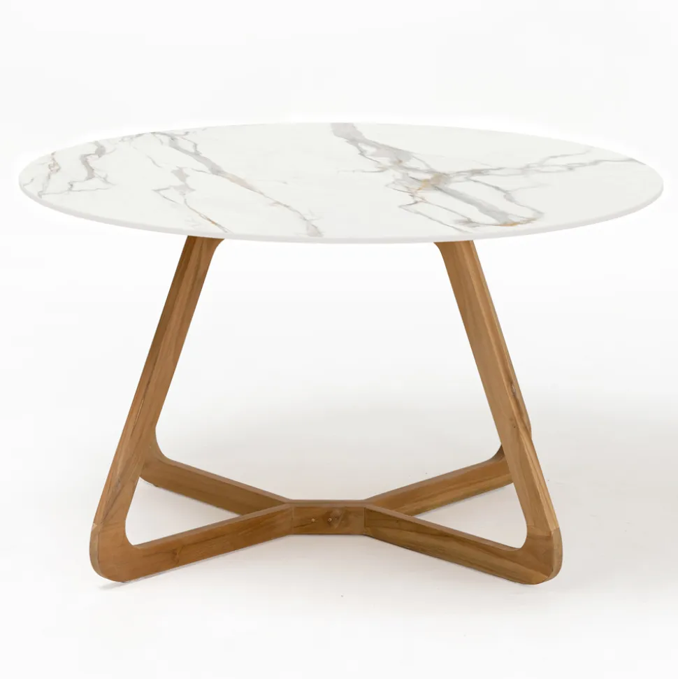 Tavolo Rotondo da Esterno in Ceramica Calacatta Oro Made in Italy - Pegaso