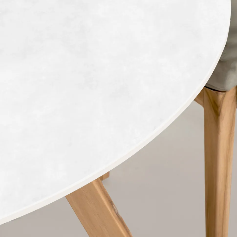 Tavolo Rotondo da Esterno in Ceramica Total White Made in Italy - Pegaso