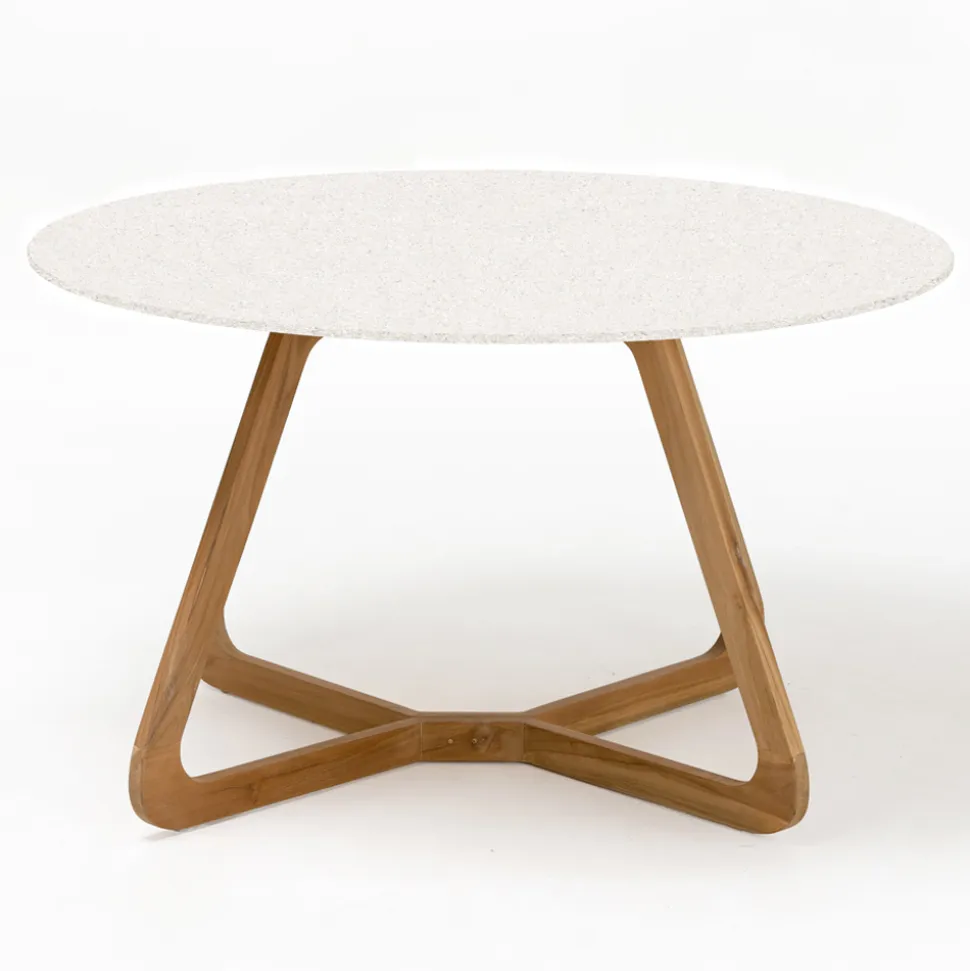 Tavolo Rotondo da Esterno in Ceramica Terrazzo White Made in Italy - Pegaso