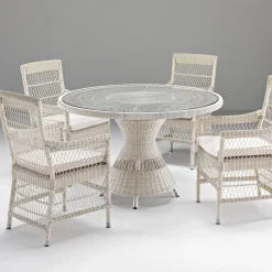 Tavolo Rotondo da Esterno in Polyrattan con Piano in Vetro - Gigi