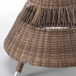 Tavolo Rotondo da Esterno in Polyrattan con Piano in Vetro - Gigi