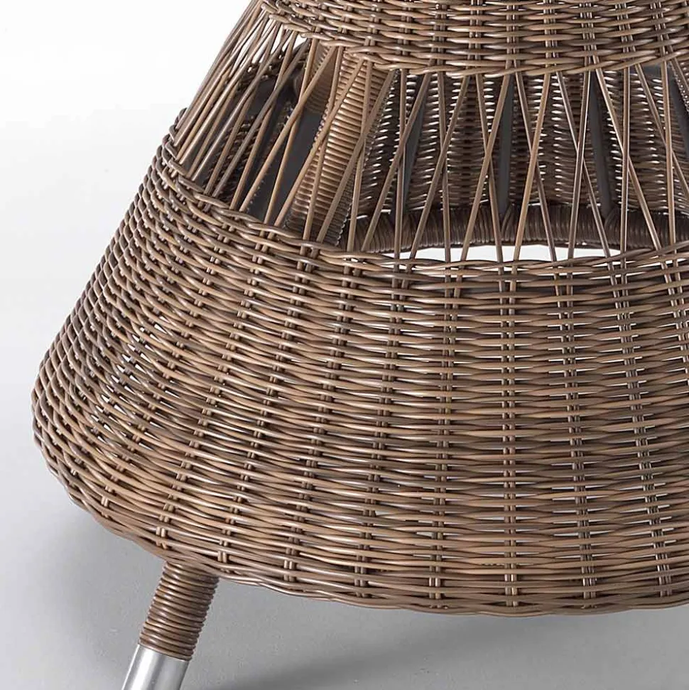 Tavolo Rotondo da Esterno in Polyrattan con Piano in Vetro - Gigi