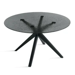 Tavolo Rotondo Diametro 140 cm in Vetro Martellato Fumè e Metallo - Domus