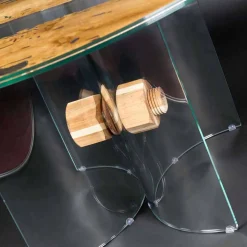 Tavolo rotondo di design in legno di briccola Veneziana e vetro
