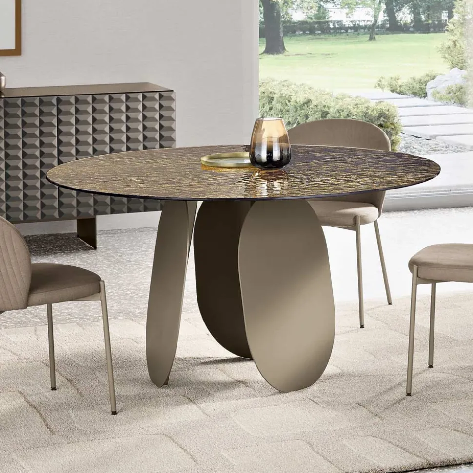 Tavolo Rotondo in Vetro Martellato Retroargentato Made in Italy - Almo