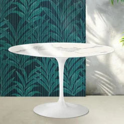 Tavolo Rotondo Tulip Saarinen H 74 cm in Ceramica Florim Statuario Lucido - Scarlet