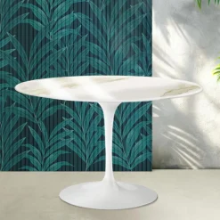Tavolo Rotondo Tulip Saarinen H 74 cm in Ceramica Florim Calacatta Gold Lucido - Scarlet