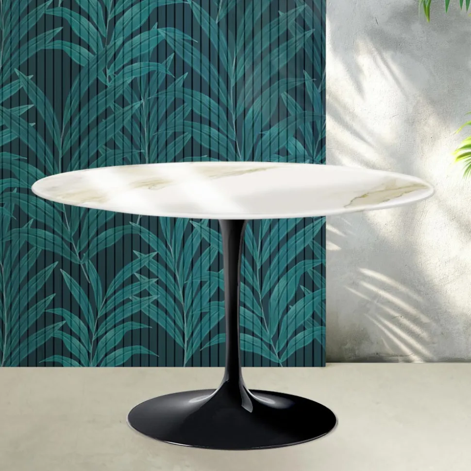 Tavolo Rotondo Tulip Saarinen H 74 cm in Ceramica Florim Calacatta Gold Lucido - Scarlet
