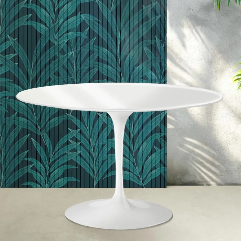 Tavolo Rotondo Tulip Saarinen H 74 cm in Ceramica Florim Bianco Lucido - Scarlet