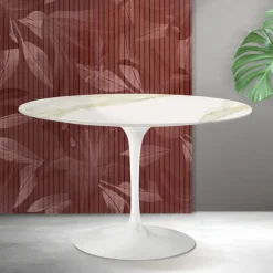 Tavolo Rotondo Tulip Saarinen H 74 cm in Ceramica Florim Calacatta Gold Opaco - Scarlet