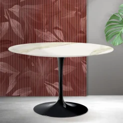 Tavolo Rotondo Tulip Saarinen H 74 cm in Ceramica Florim Calacatta Gold Opaco - Scarlet