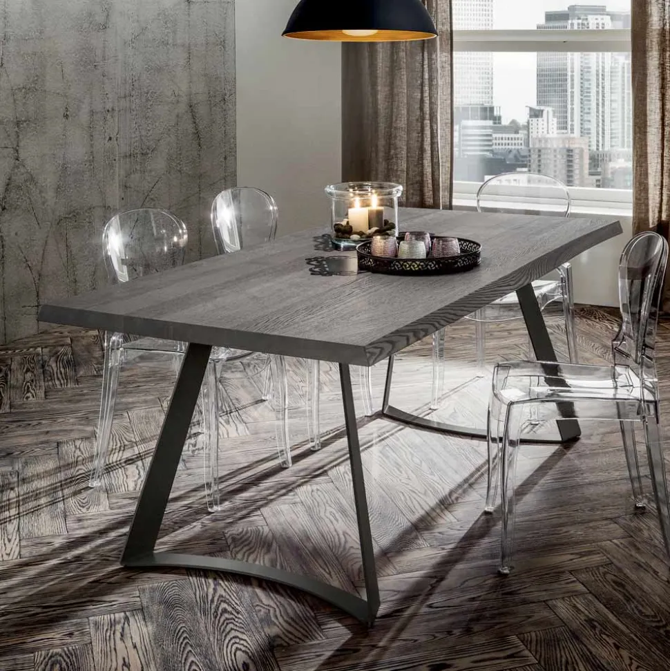 Tavolo Sala da Pranzo con Piano in Rovere Scortecciato Made in Italy - Pinocchio