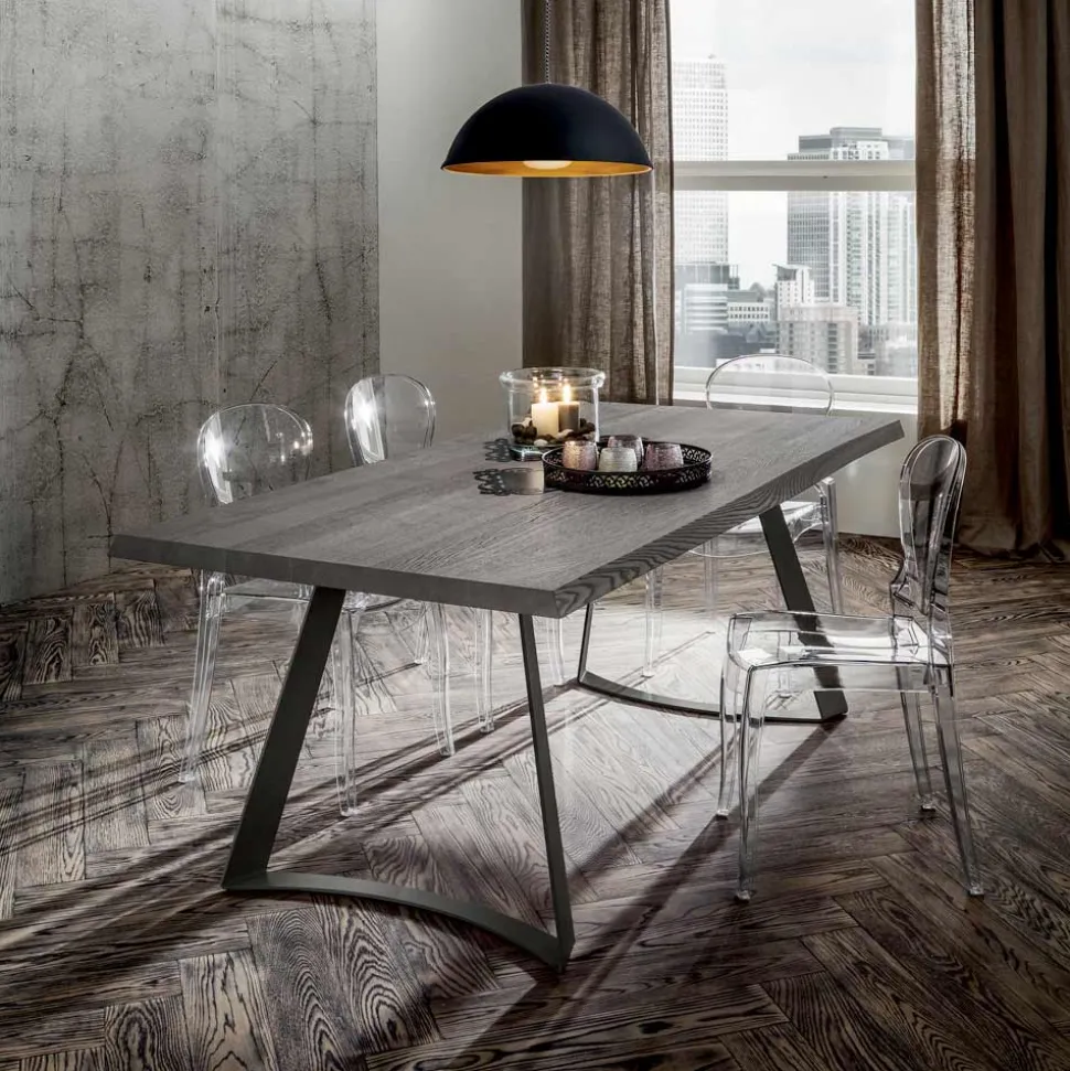 Tavolo Sala da Pranzo con Piano in Rovere Scortecciato Made in Italy - Pinocchio