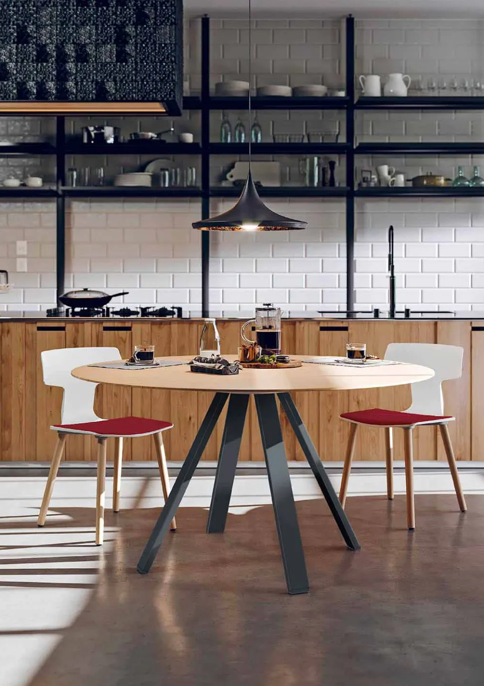 Tavolo Sala da Pranzo Tondo in Metallo e MDF Made in Italy - Cornelius