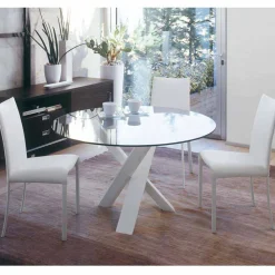 Tavolo tondo di design D 120 piano in cristallo made in Italy Cristal