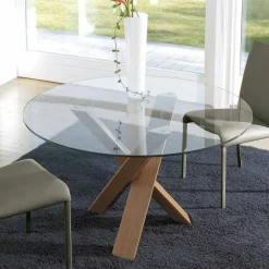 Tavolo tondo di design D 150 piano in cristallo made in Italy Cristal