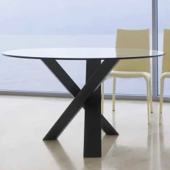 Tavolo tondo di design D 150 piano in cristallo made in Italy Cristal