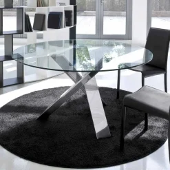 Tavolo tondo di design D 150 piano in cristallo made in Italy Cristal