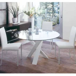 Tavolo tondo di design D 160 piano in cristallo made in Italy Cristal
